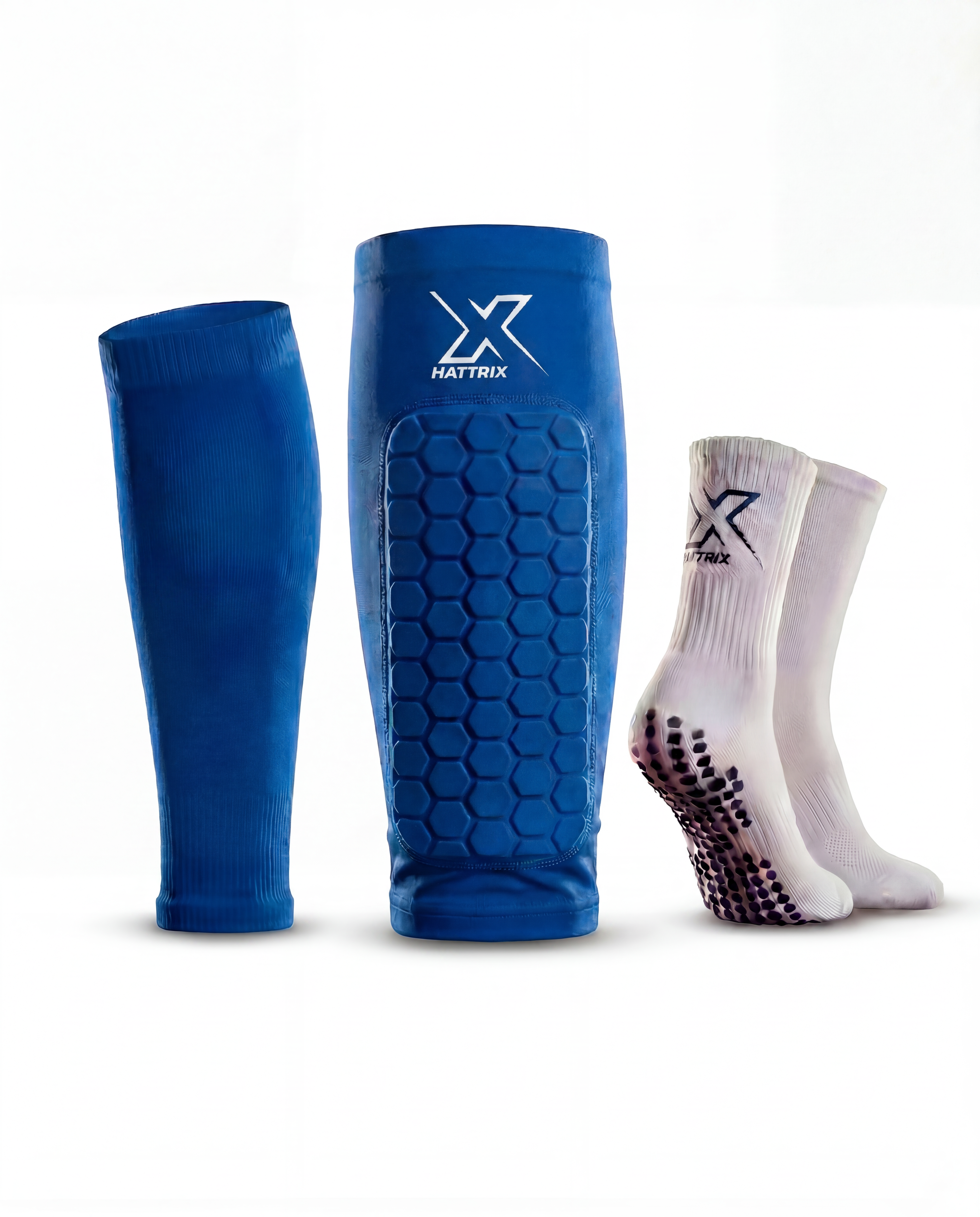 Football Shin Pads, Grip Socks & Sock Sleeves Bundle | Hattrix