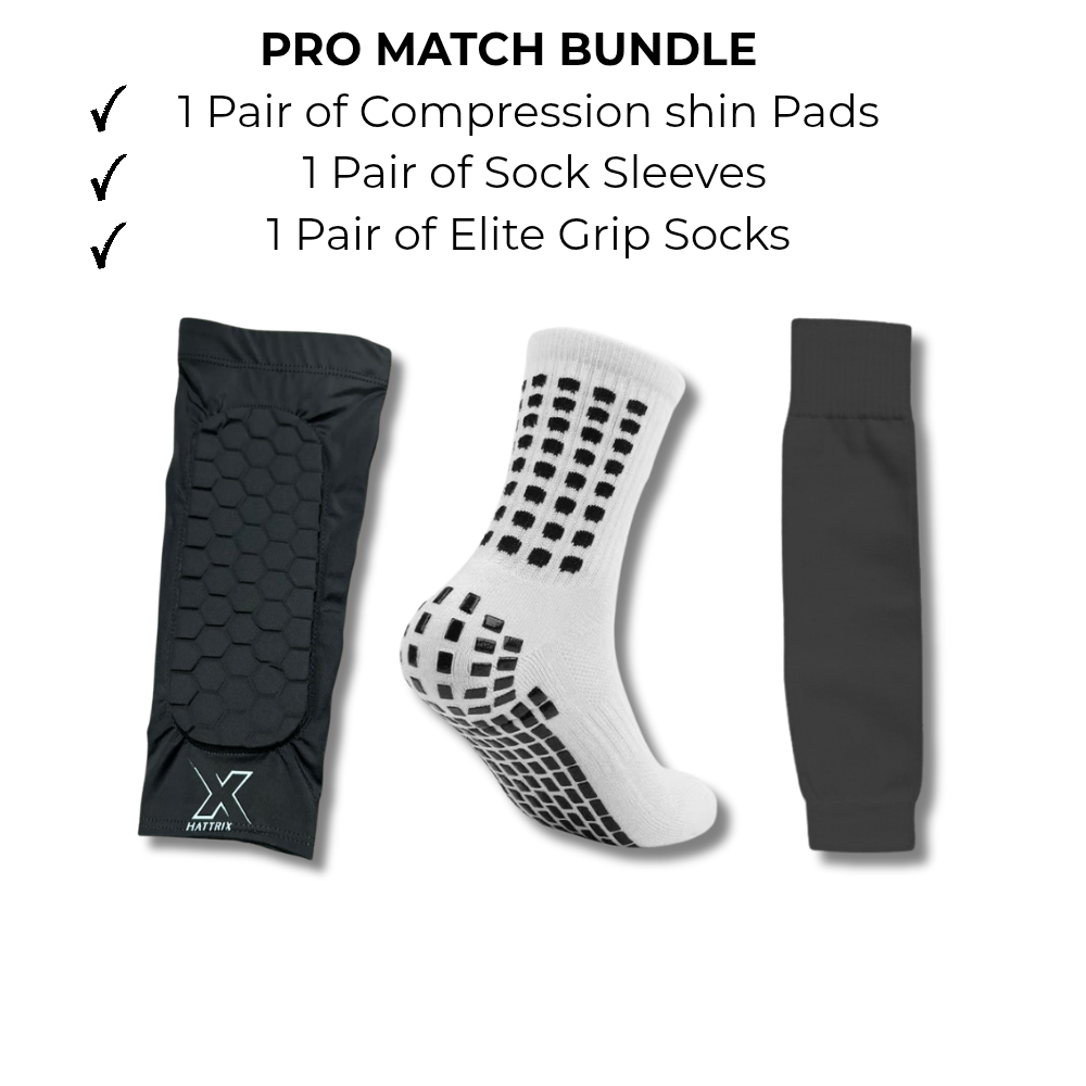 Football Shin Pads, Grip Socks & Sock Sleeves Bundle | Hattrix