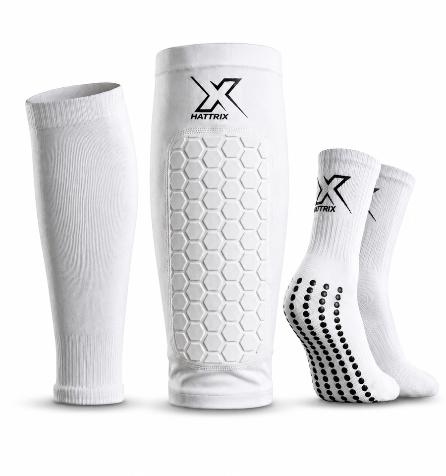 Football Shin Pads, Grip Socks & Sock Sleeves Bundle | Hattrix
