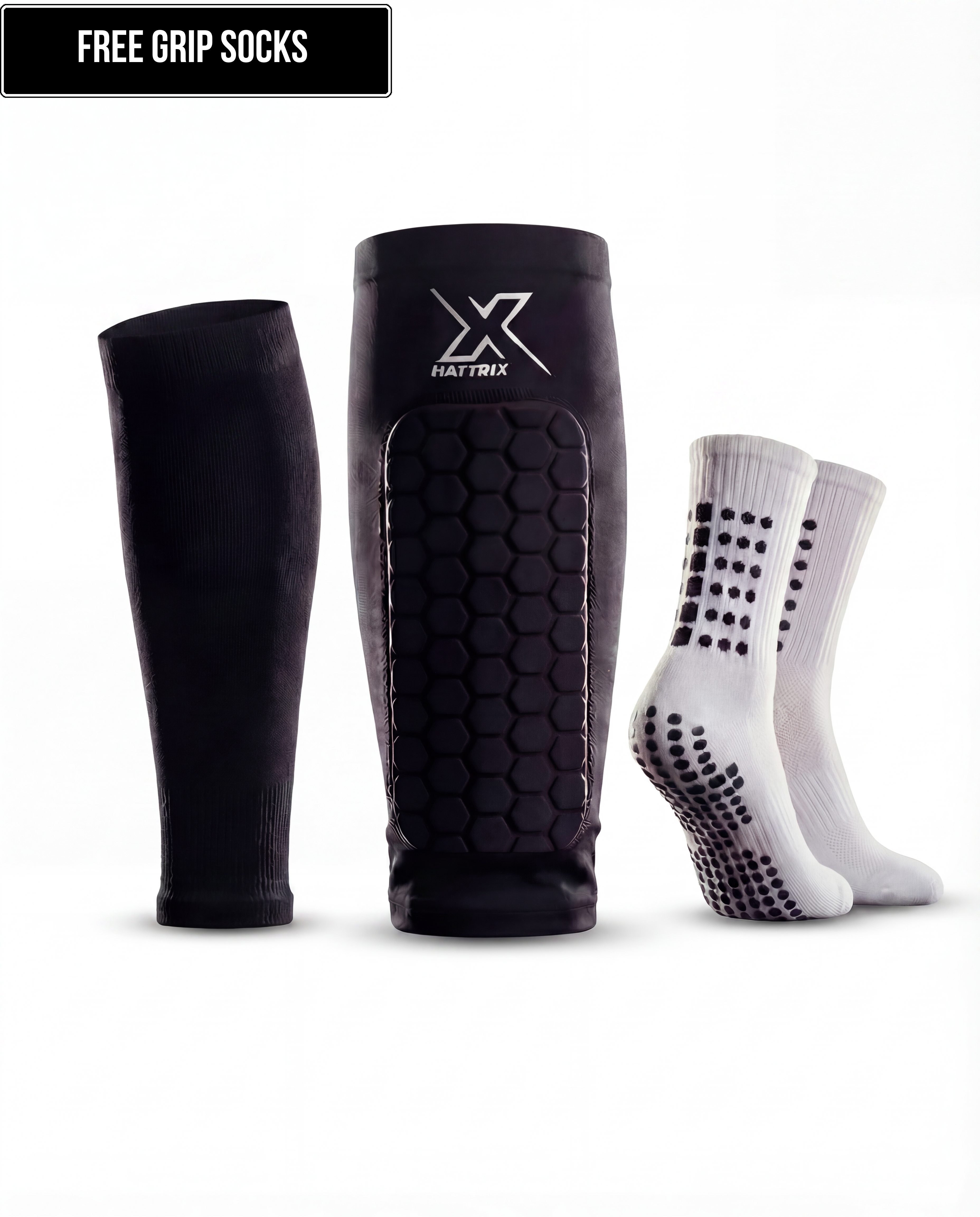Football Shin Pads, Grip Socks & Sock Sleeves Bundle | Hattrix