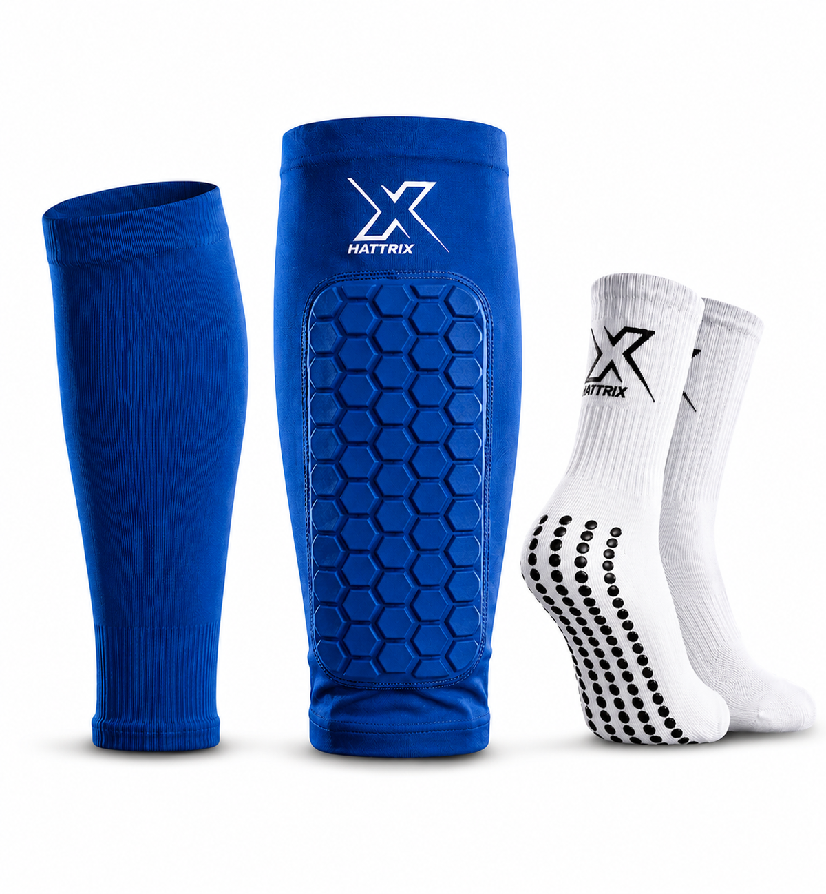 Football Shin Pads, Grip Socks & Sock Sleeves Bundle | Hattrix