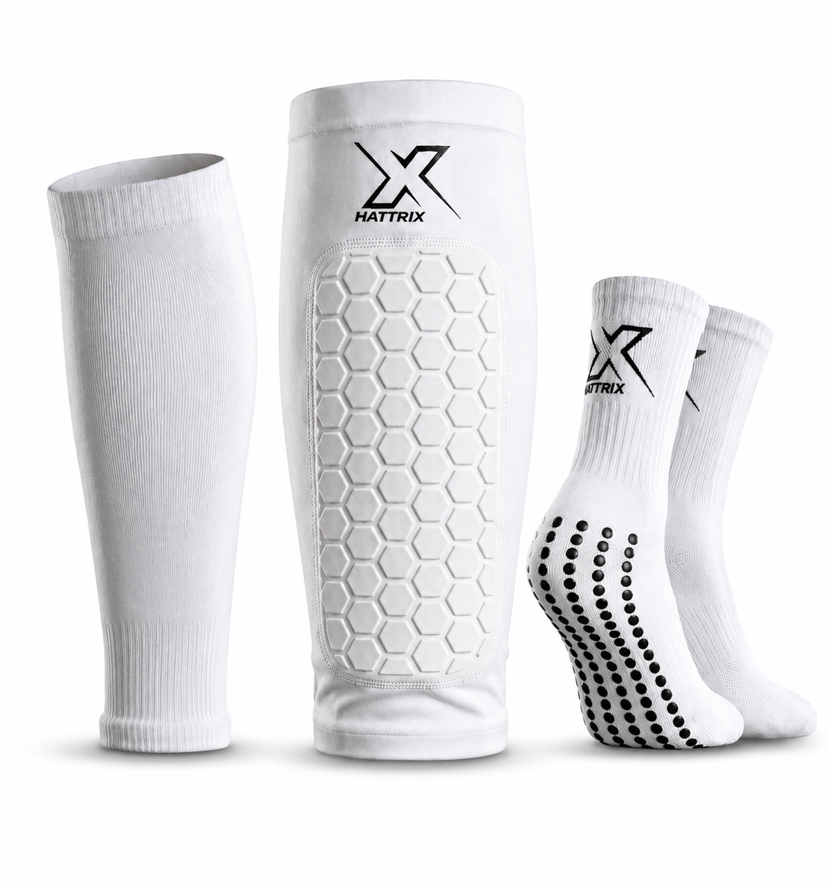 Football Shin Pads, Grip Socks & Sock Sleeves Bundle | Hattrix